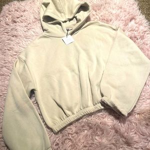 ZARA oatmeal cropped hooded sweatshirt NWT